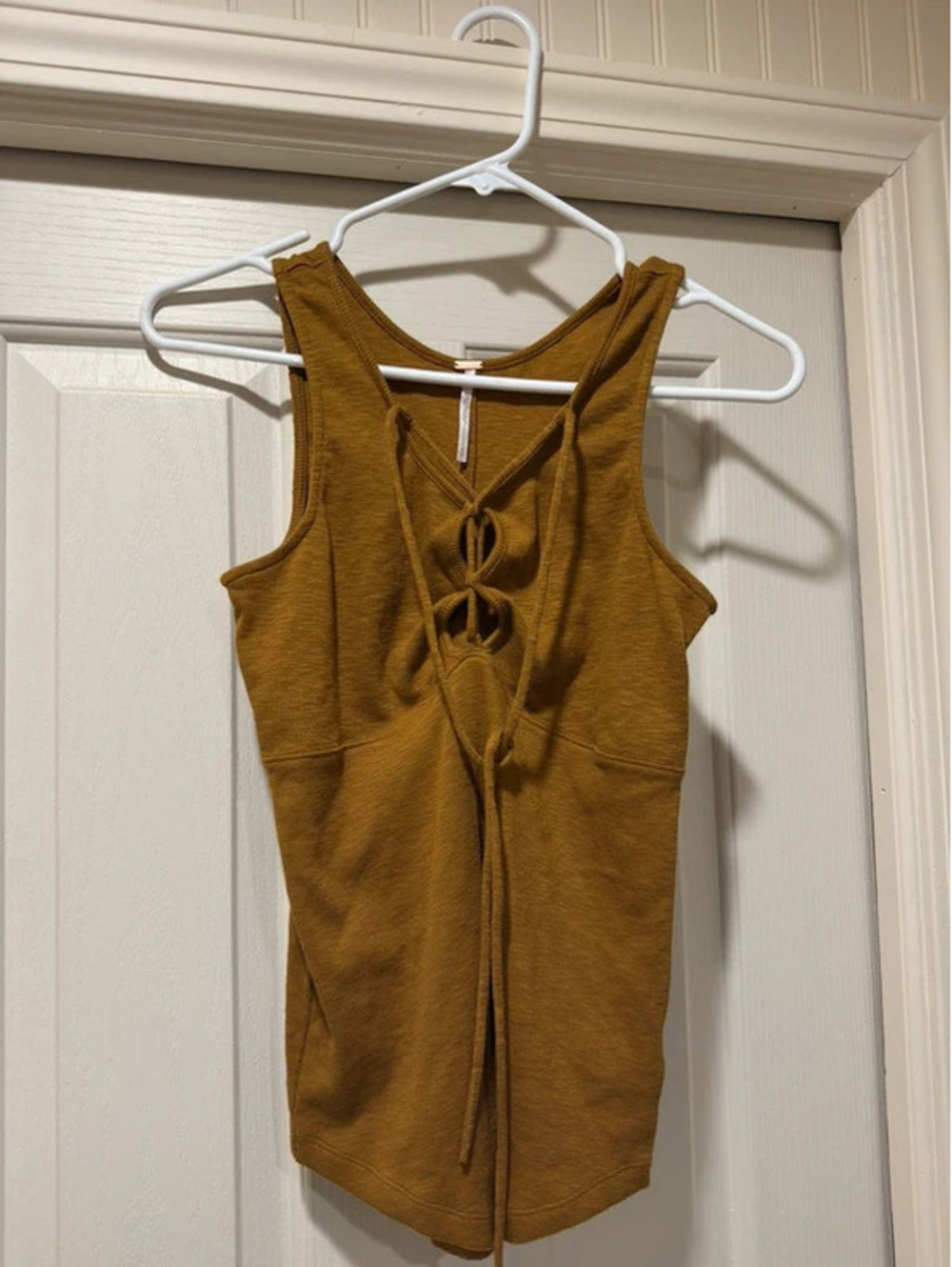 Free People Mustard Brown Lace-Up Back Sleeveless Tunic Top Knit Boho
